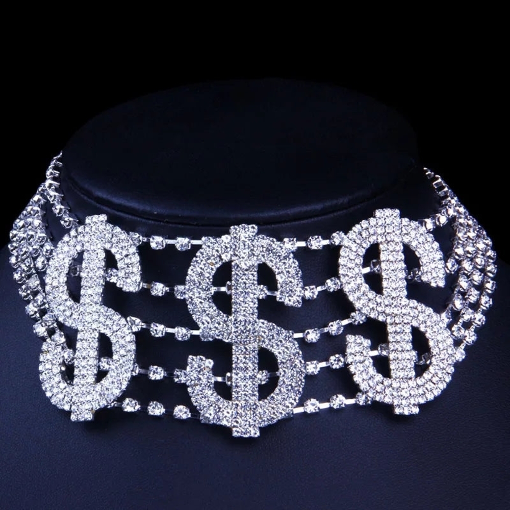 Dollar Sign Rhinestone Necklace - Picture 5 of 5